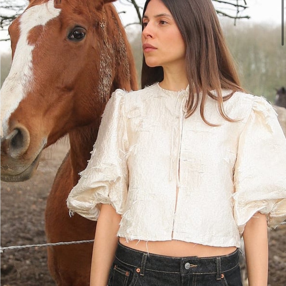 NA-KD Puff Sleeve Jacquard Blouse